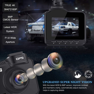 Lifechaser LC63T UHD 4K+1080P 3840*2160P Dual Dash Cam Built-in WiFi & GPS